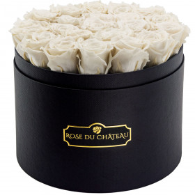 Weiße Ewige Rosen in schwarzer Rosenbox  Large