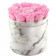 Zartrosafarbene Ewige Rosen in weißer marmorierter Rundbox