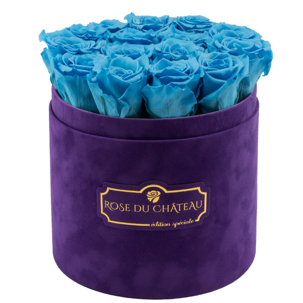 Eternity Azure Roses & Violet Flocked Flowerbox