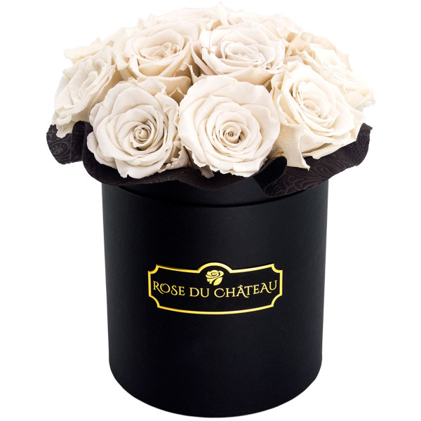 Eternity White Roses & Black Bouquet Flowerbox
