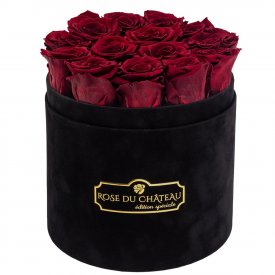 Eternity Red Roses & Round Black Flocked Flowerbox