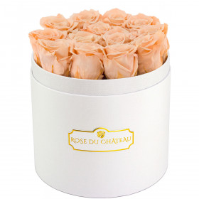 Eternity Peach Roses & Round White Flowerbox