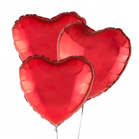 Three Heart-Shaped Red Balloons 46 cm